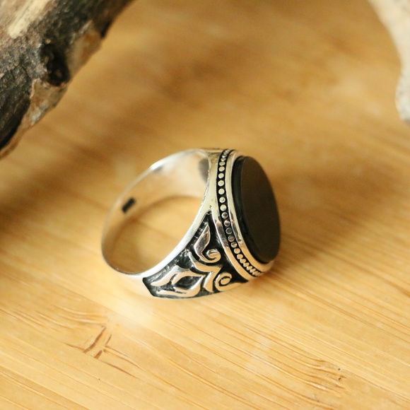 Sterling Silver Men's Rings With Black Onyx - Picture 7 of 8